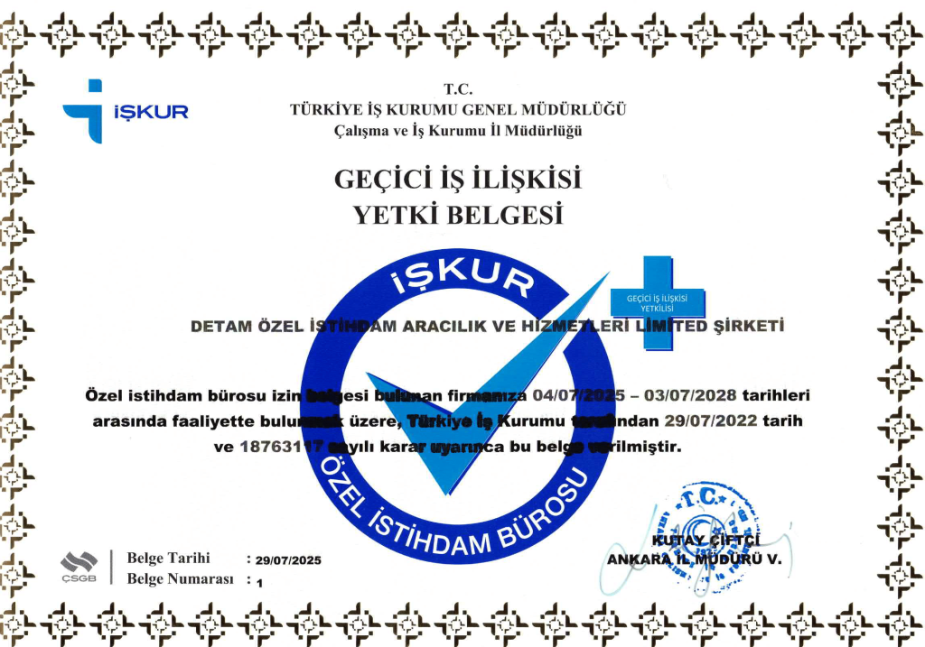 Özel İstihdam Bürosu Yetki Belgesi